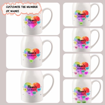 6 Names - Personalized Customizable Name Colorful Love Heart Style Ceramic Vase as a Gift for Mum