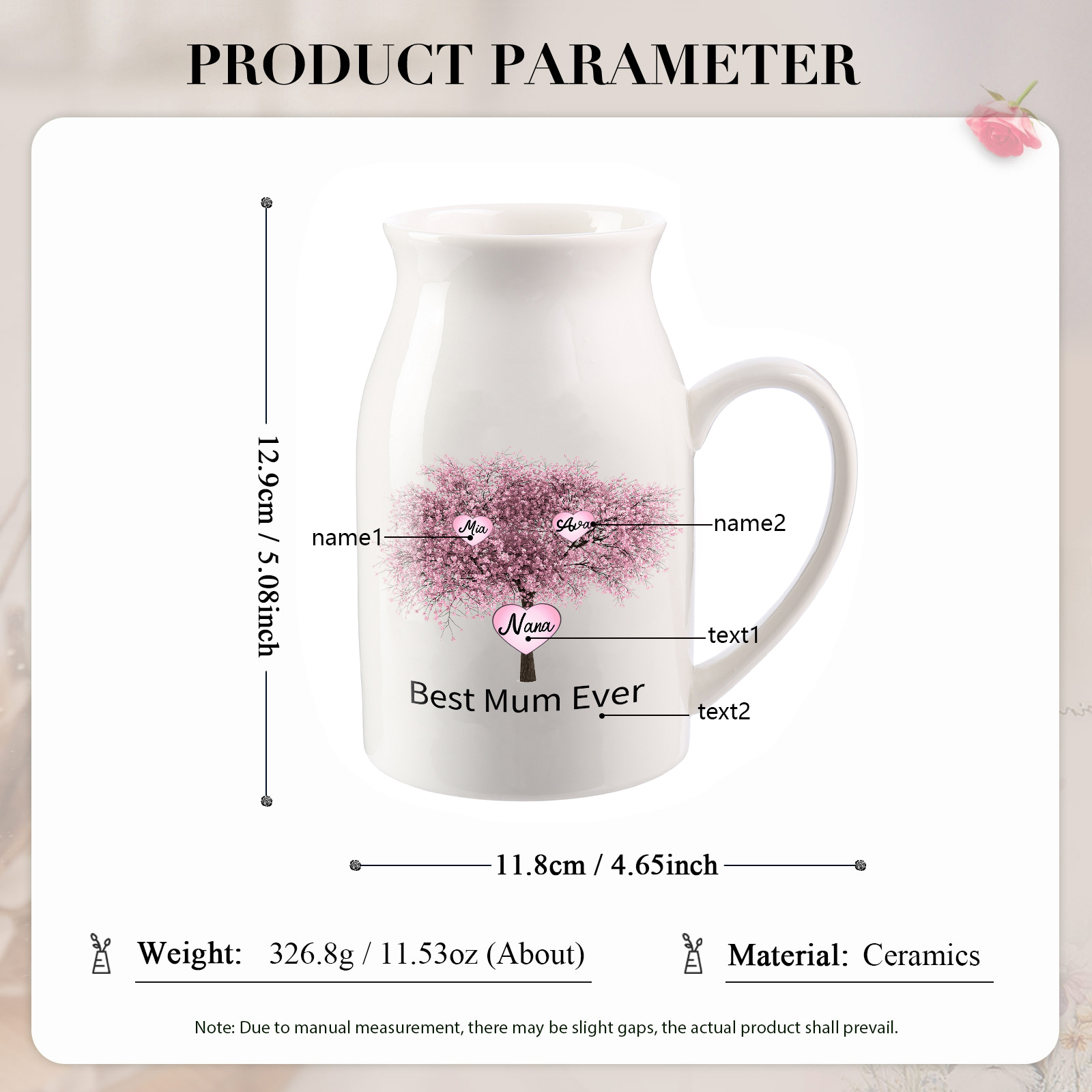 Personalised Heart Tree Ceramic Vase With 2-9 Names & 2 Texts – Unique Mother’s Day Gifts for Her | Jessemade