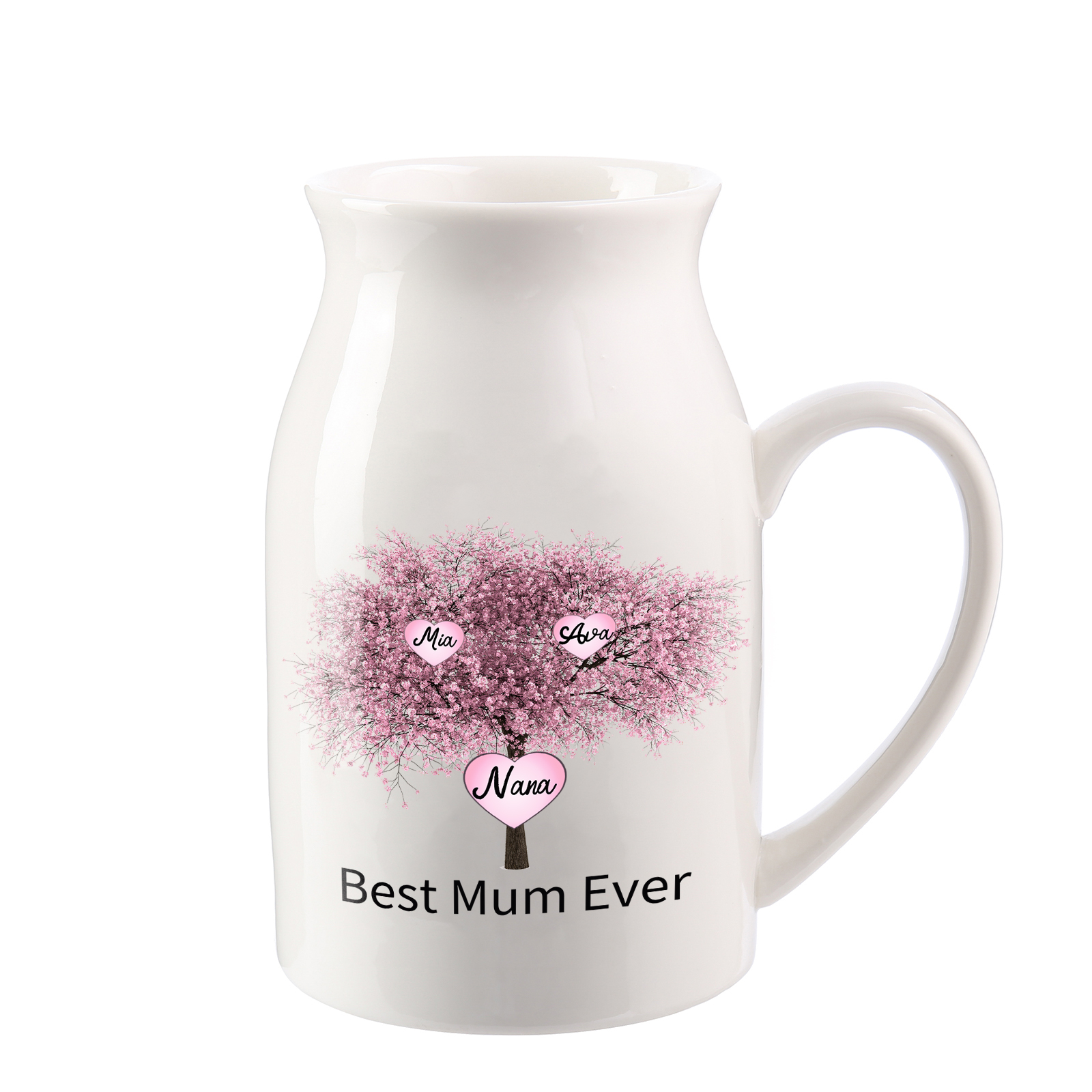 Personalised Heart Tree Ceramic Vase With 2-9 Names & 2 Texts – Unique Mother’s Day Gifts for Her | Jessemade