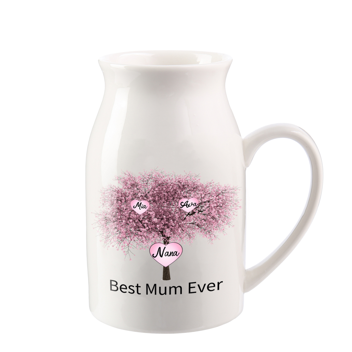 Personalised Heart Tree Ceramic Vase With 2-9 Names & 2 Texts – Unique Mother’s Day Gifts for Her | Jessemade