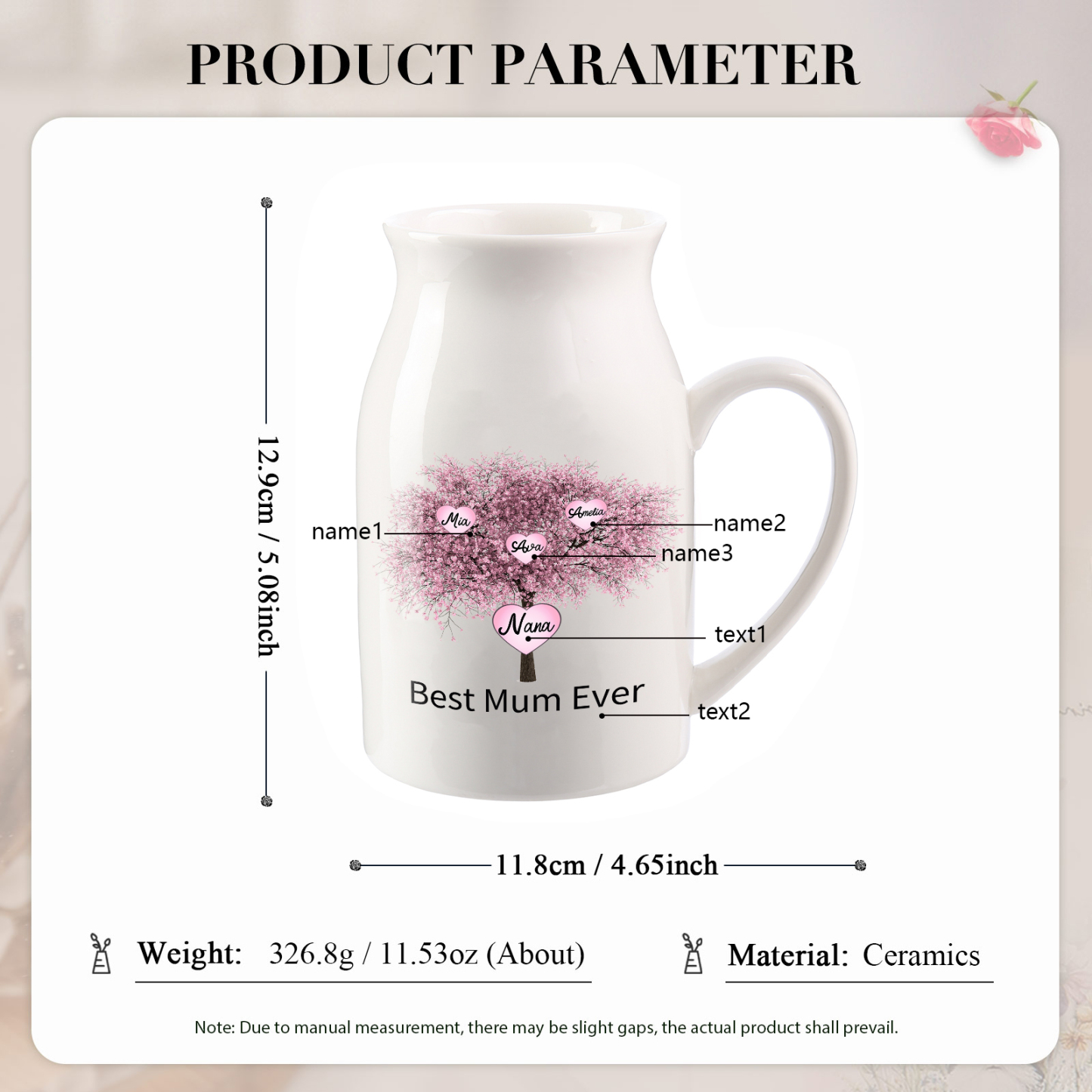 Personalised Heart Tree Ceramic Vase With 2-9 Names & 2 Texts – Unique Mother’s Day Gifts for Her | Jessemade