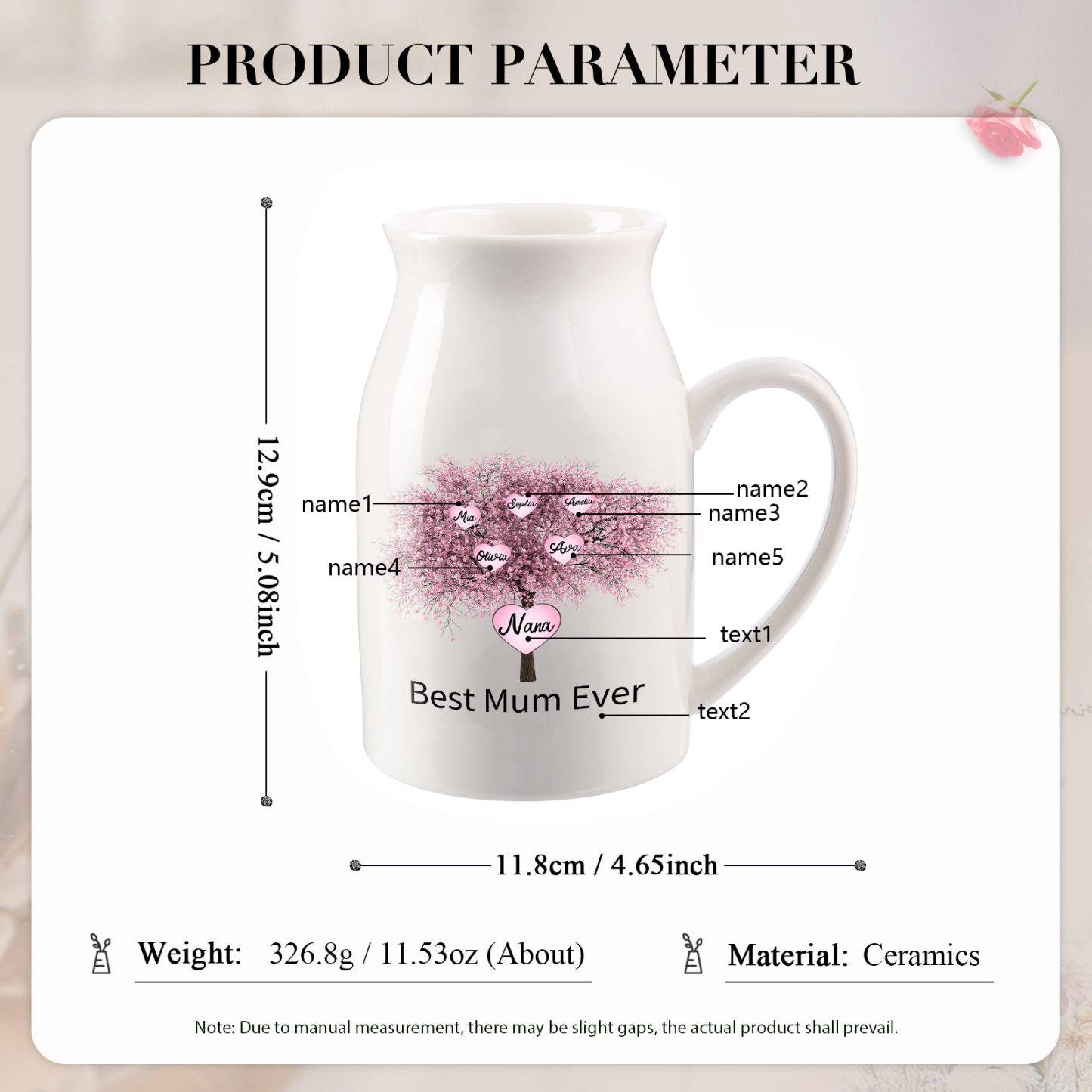 Personalised Heart Tree Ceramic Vase With 2-9 Names & 2 Texts – Unique Mother’s Day Gifts for Her | Jessemade