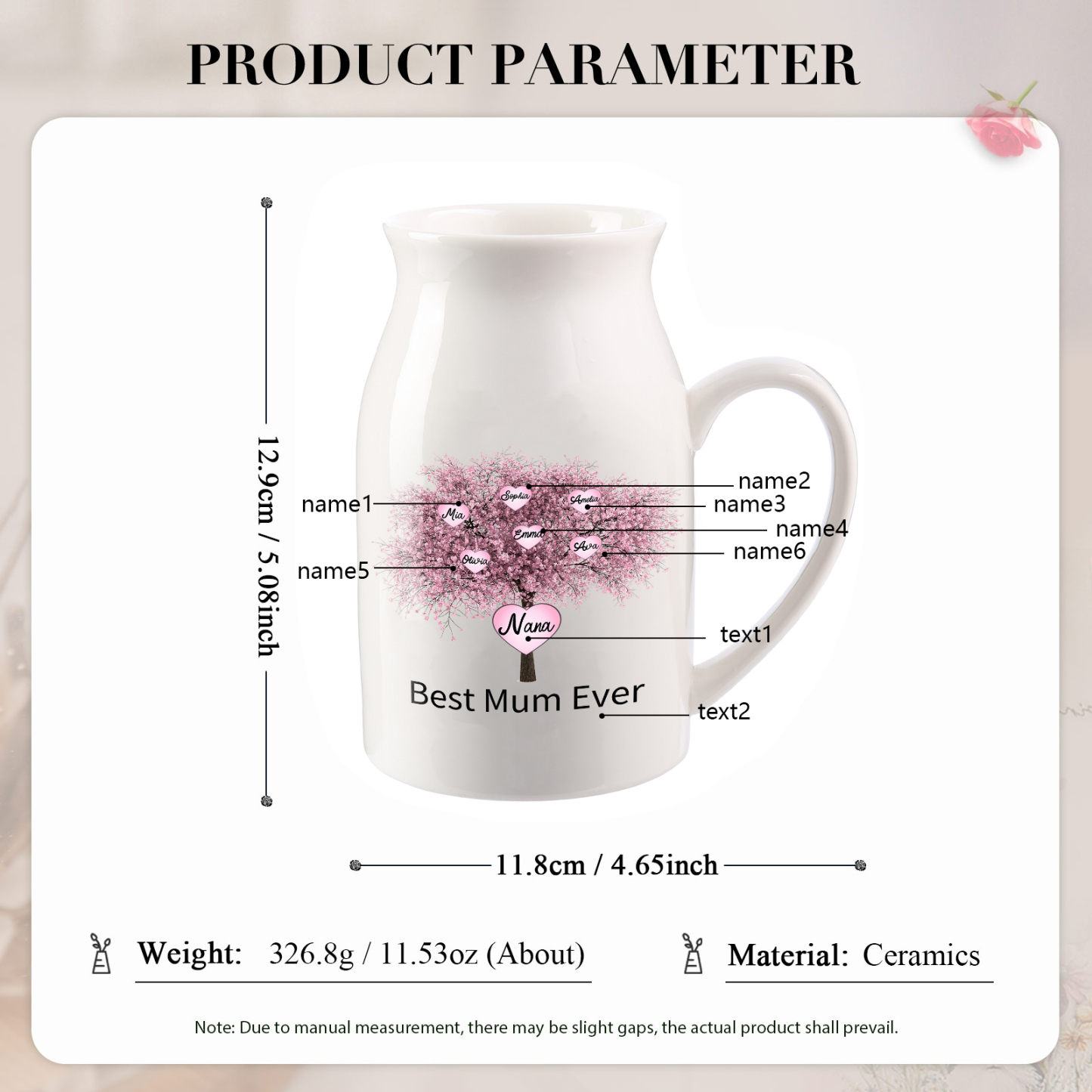 Personalised Heart Tree Ceramic Vase With 2-9 Names & 2 Texts – Unique Mother’s Day Gifts for Her | Jessemade