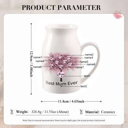 Personalised Heart Tree Ceramic Vase With 2-9 Names & 2 Texts – Unique Mother’s Day Gifts for Her | Jessemade