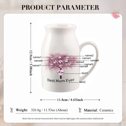 Personalised Heart Tree Ceramic Vase With 2-9 Names & 2 Texts – Unique Mother’s Day Gifts for Her | Jessemade