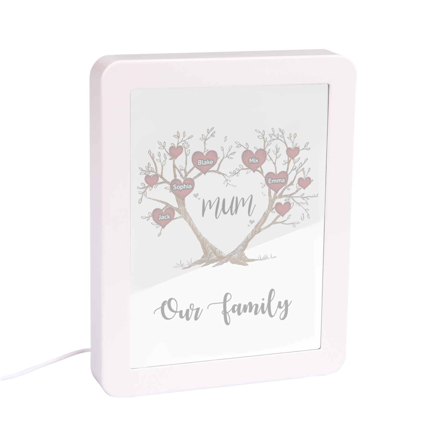 5 Names - Personalized Home Mirror Photo Frame Night Light Insert/Rechargeable Custom Text LED Night Light Gift for Mum