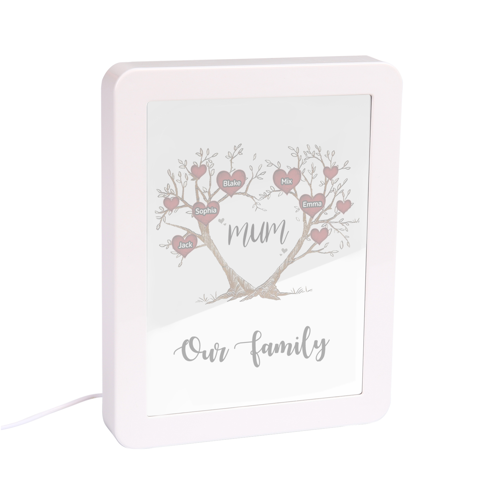 5 Names - Personalized Home Mirror Photo Frame Night Light Insert/Rechargeable Custom Text LED Night Light Gift for Mum