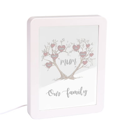 5 Names - Personalized Home Mirror Photo Frame Night Light Insert/Rechargeable Custom Text LED Night Light Gift for Mum