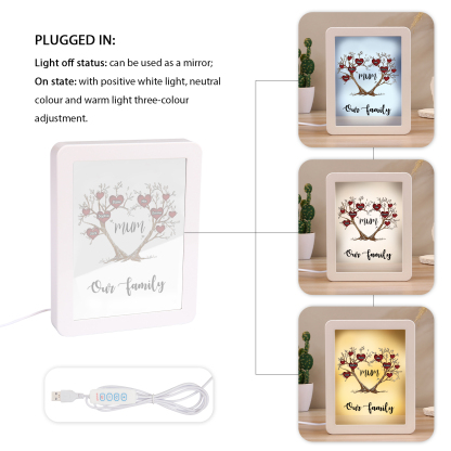 5 Names - Personalized Home Mirror Photo Frame Night Light Insert/Rechargeable Custom Text LED Night Light Gift for Mum