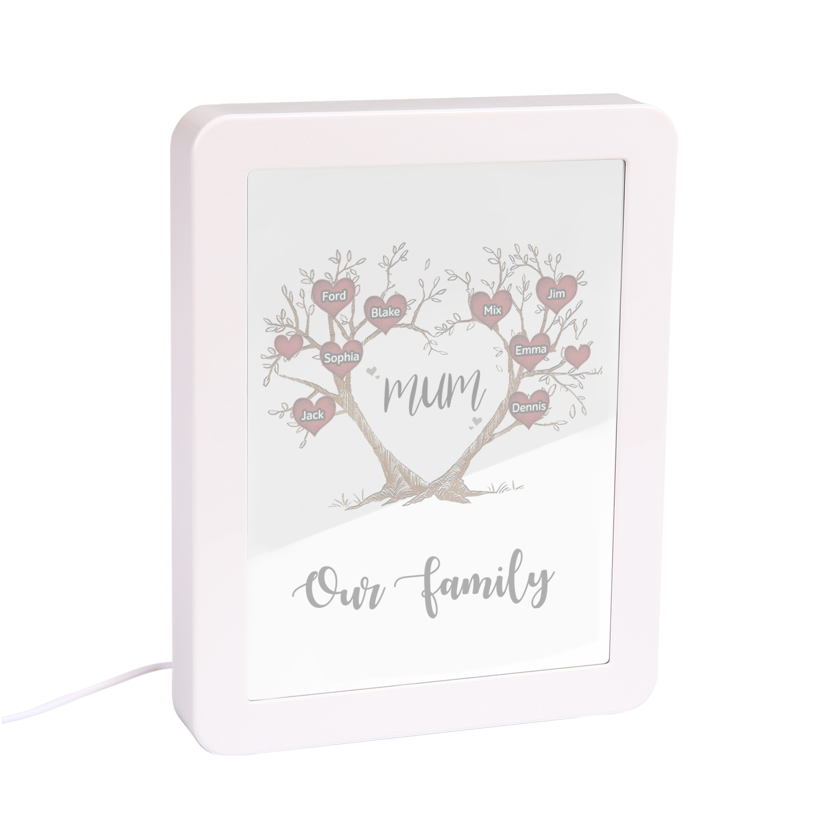 8 Names - Personalized Home Mirror Photo Frame Night Light Insert/Rechargeable Custom Text LED Night Light Gift for Mum