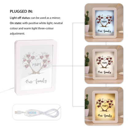 8 Names - Personalized Home Mirror Photo Frame Night Light Insert/Rechargeable Custom Text LED Night Light Gift for Mum