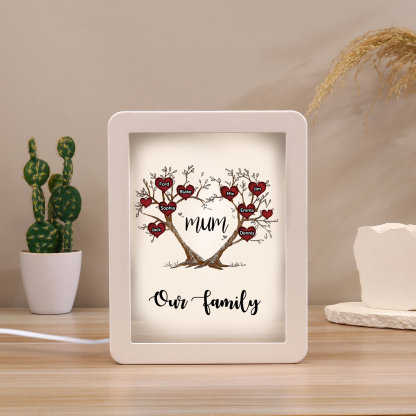 8 Names - Personalized Home Mirror Photo Frame Night Light Insert/Rechargeable Custom Text LED Night Light Gift for Mum