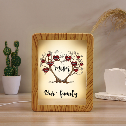 5 Names - Personalized Home Mirror Photo Frame Night Light Insert/Rechargeable Custom Text LED Night Light Gift for Mum