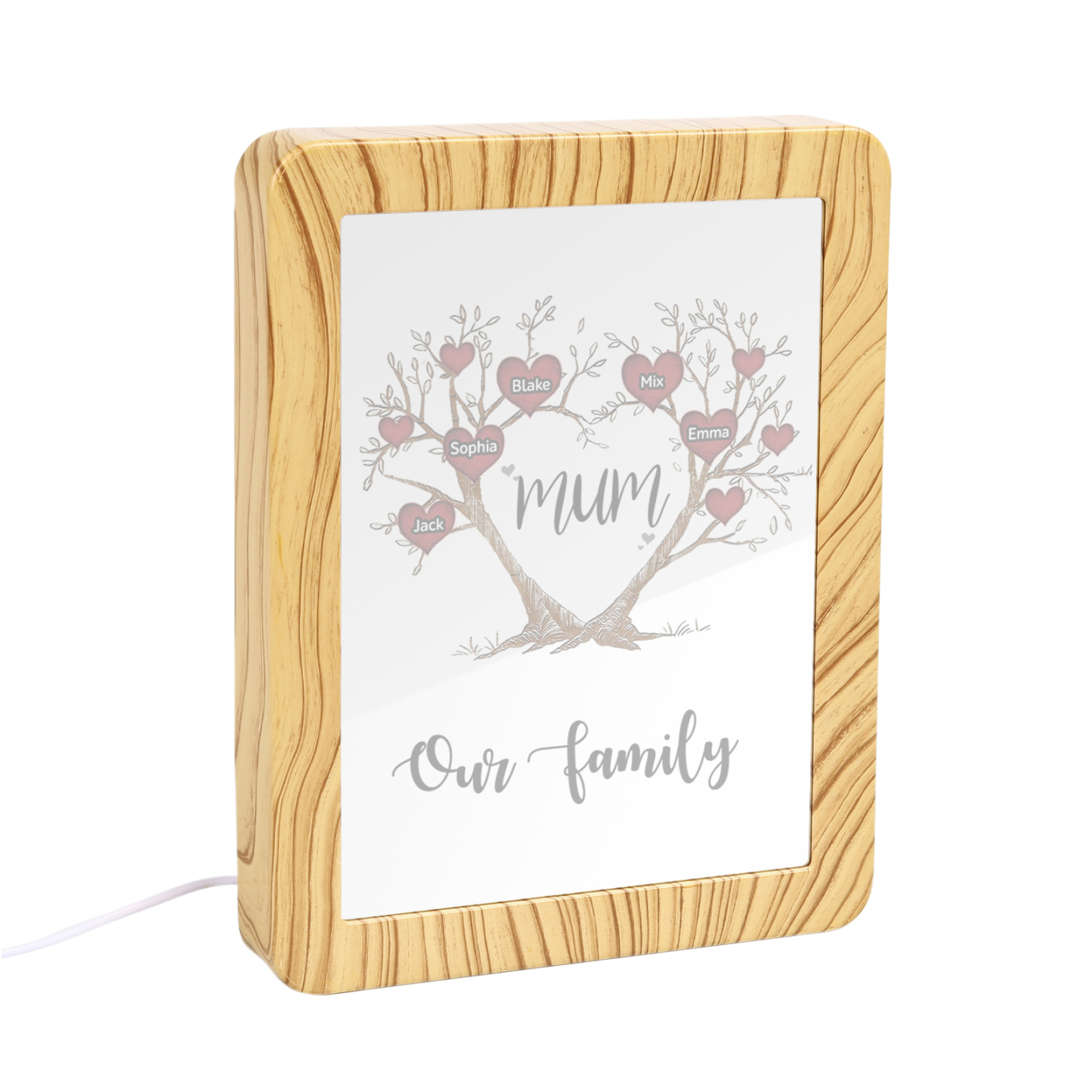 5 Names - Personalized Home Mirror Photo Frame Night Light Insert/Rechargeable Custom Text LED Night Light Gift for Mum