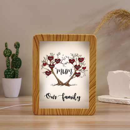 8 Names - Personalized Home Mirror Photo Frame Night Light Insert/Rechargeable Custom Text LED Night Light Gift for Mum