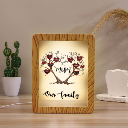 8 Names - Personalized Home Mirror Photo Frame Night Light Insert/Rechargeable Custom Text LED Night Light Gift for Mum