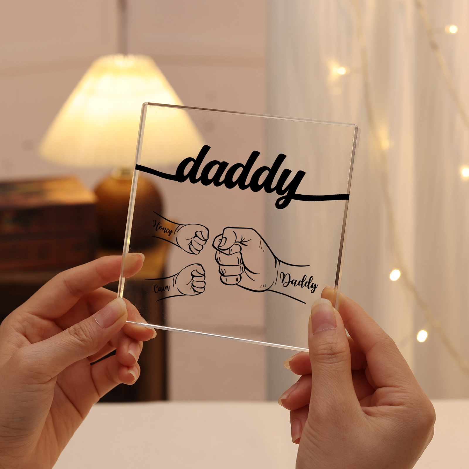 3 Names - Personalized Fist Acrylic Keepsake Custom Text Acrylic Plaque Ornament Gift for Dad