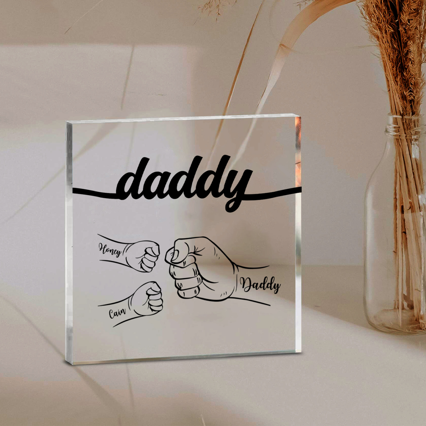 3 Names - Personalized Fist Acrylic Keepsake Custom Text Acrylic Plaque Ornament Gift for Dad