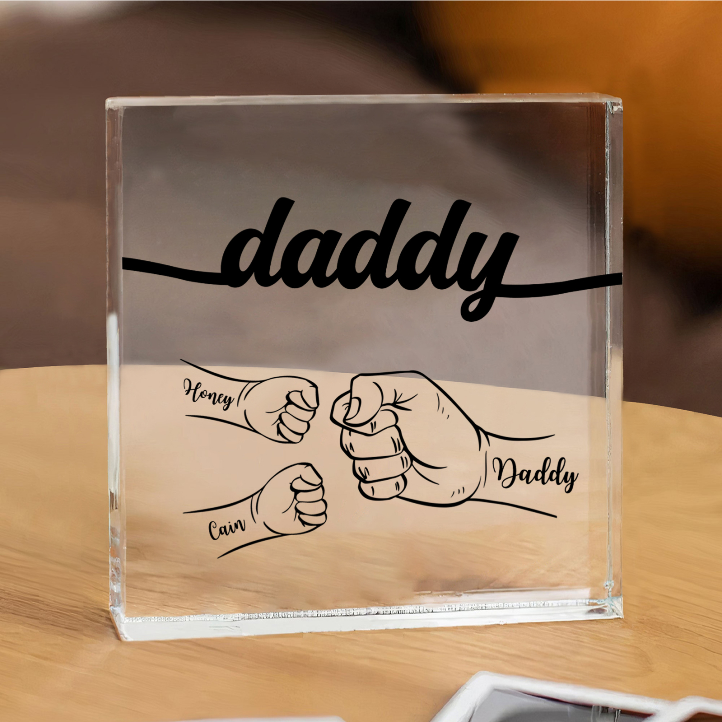 3 Names - Personalized Fist Acrylic Keepsake Custom Text Acrylic Plaque Ornament Gift for Dad