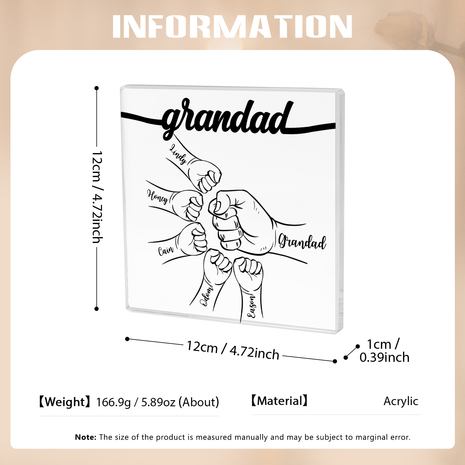 6 Names - Personalized Fist Acrylic  Keepsake Custom Text Acrylic Plaque Ornament Gift for Dad