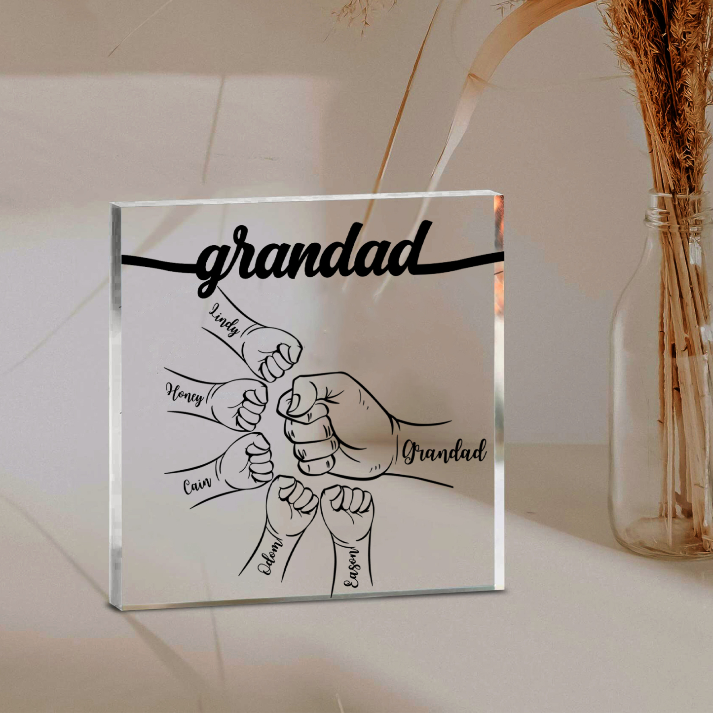 6 Names - Personalized Fist Acrylic  Keepsake Custom Text Acrylic Plaque Ornament Gift for Dad