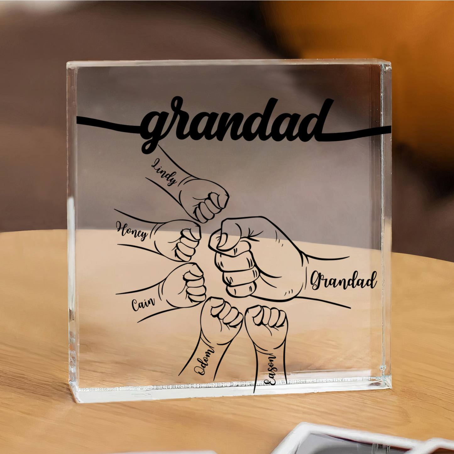 6 Names - Personalized Fist Acrylic  Keepsake Custom Text Acrylic Plaque Ornament Gift for Dad