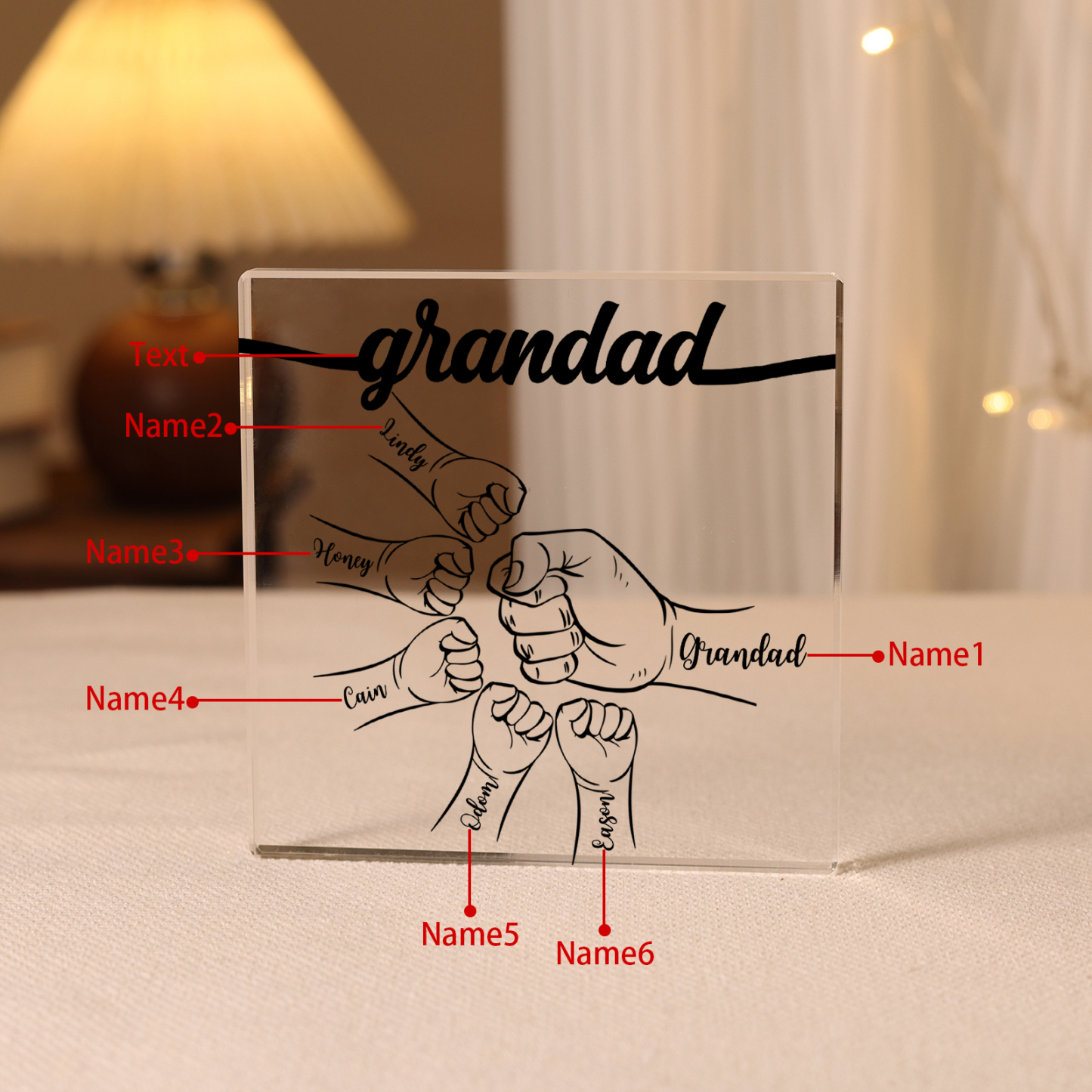 6 Names - Personalized Fist Acrylic  Keepsake Custom Text Acrylic Plaque Ornament Gift for Dad