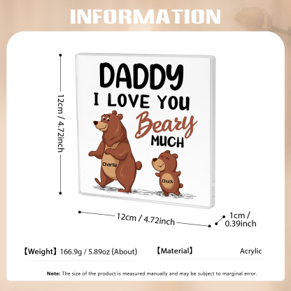 2 Names-Personalised Bear Family Acrylic Keepsake-Custom Text and Names-Acrylic Plaque Home Decoration Gift for Daddy/Grandad