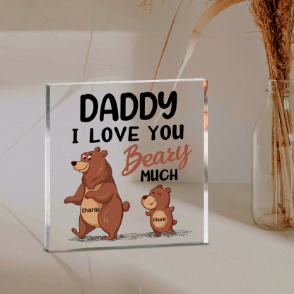 2 Names-Personalised Bear Family Acrylic Keepsake-Custom Text and Names-Acrylic Plaque Home Decoration Gift for Daddy/Grandad