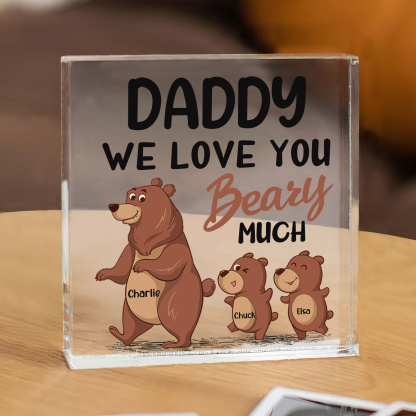 3 Names-Personalised Bear Family Acrylic Keepsake-Custom Text and Names-Acrylic Plaque Home Decoration Gift for Daddy/Grandad
