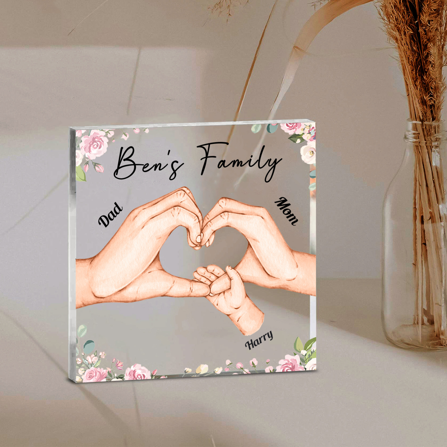 Personalised Family Hand Heart Acrylic Plaque - Custom 3 Names Christmas Gift for Her | Jessmade