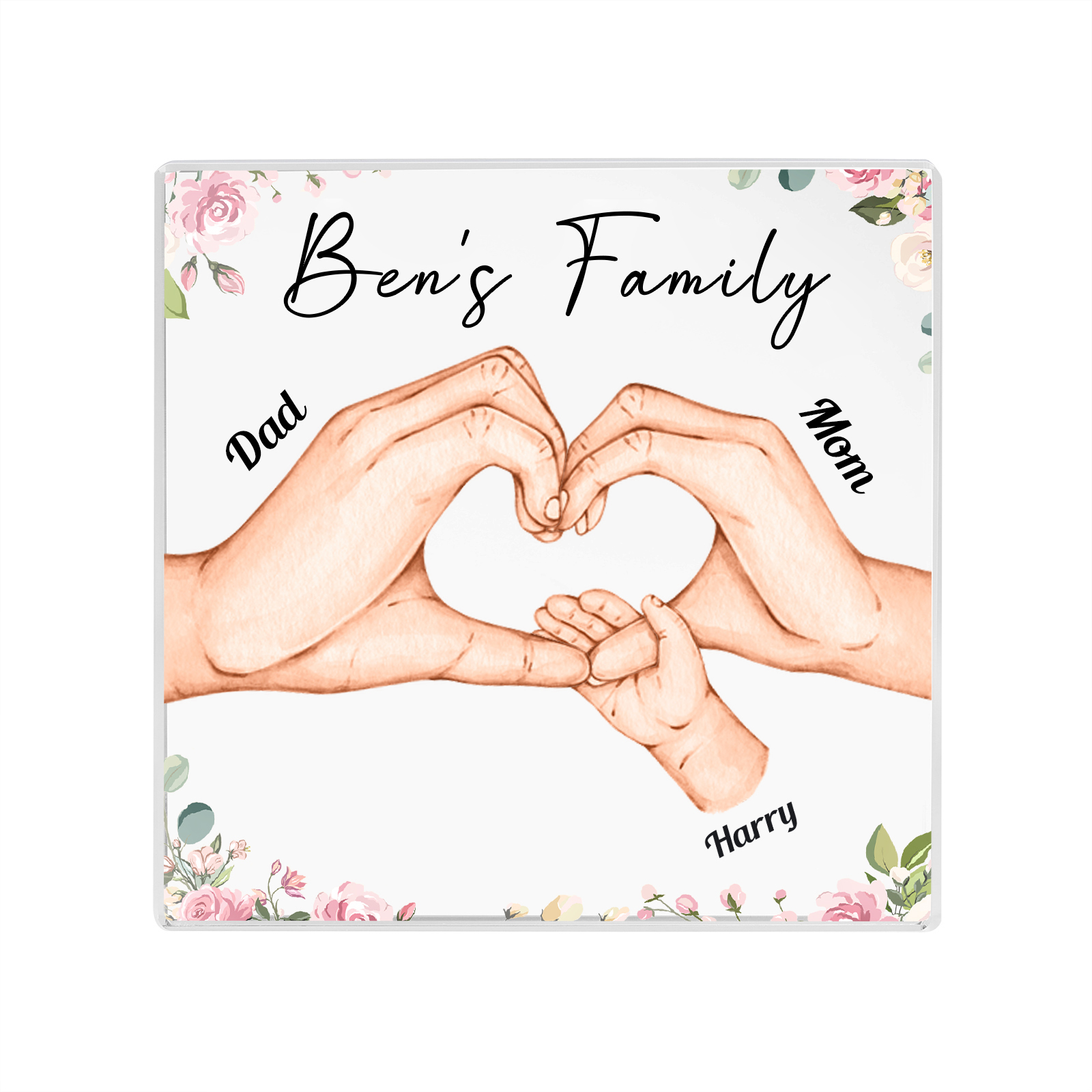 Personalised Family Hand Heart Acrylic Plaque - Custom 3 Names Christmas Gift for Her | Jessmade