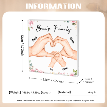 Personalised Family Hand Heart Acrylic Plaque - Custom 4 Names Christmas Gift for Her | Jessmade