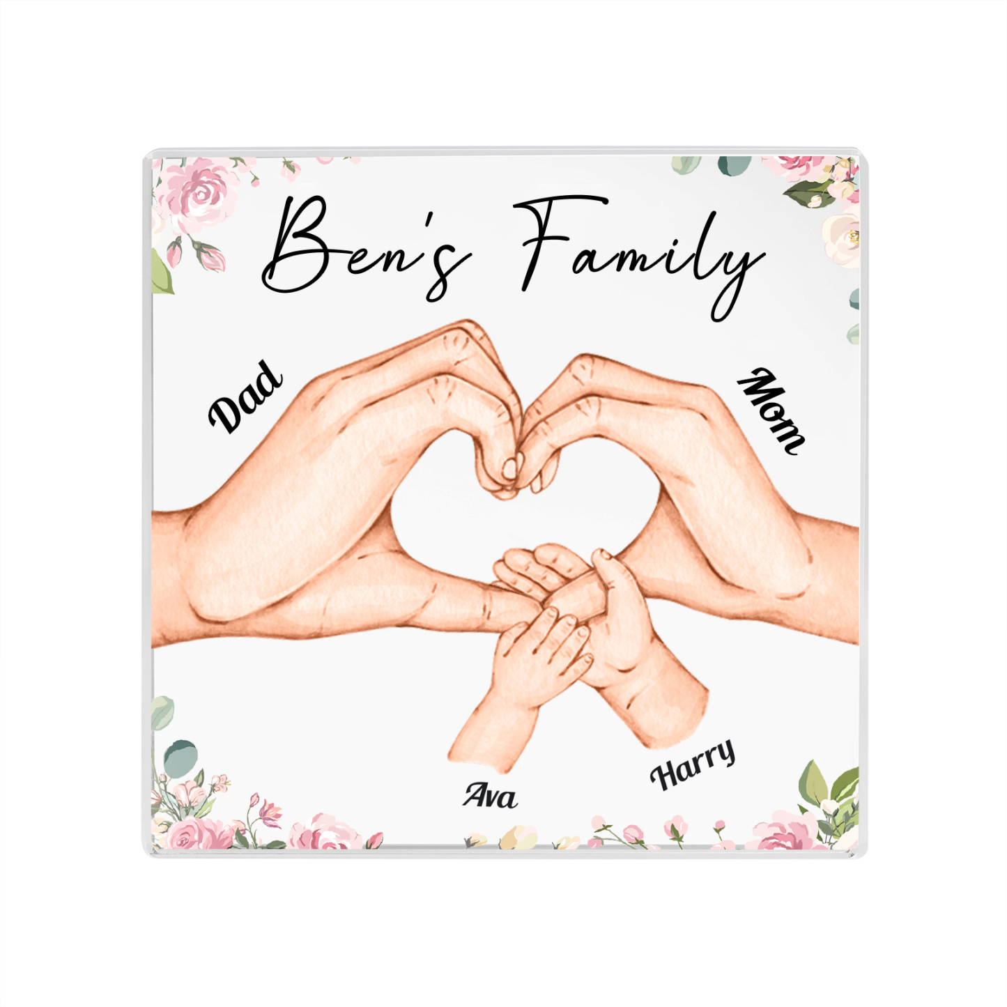 Personalised Family Hand Heart Acrylic Plaque - Custom 4 Names Christmas Gift for Her | Jessmade