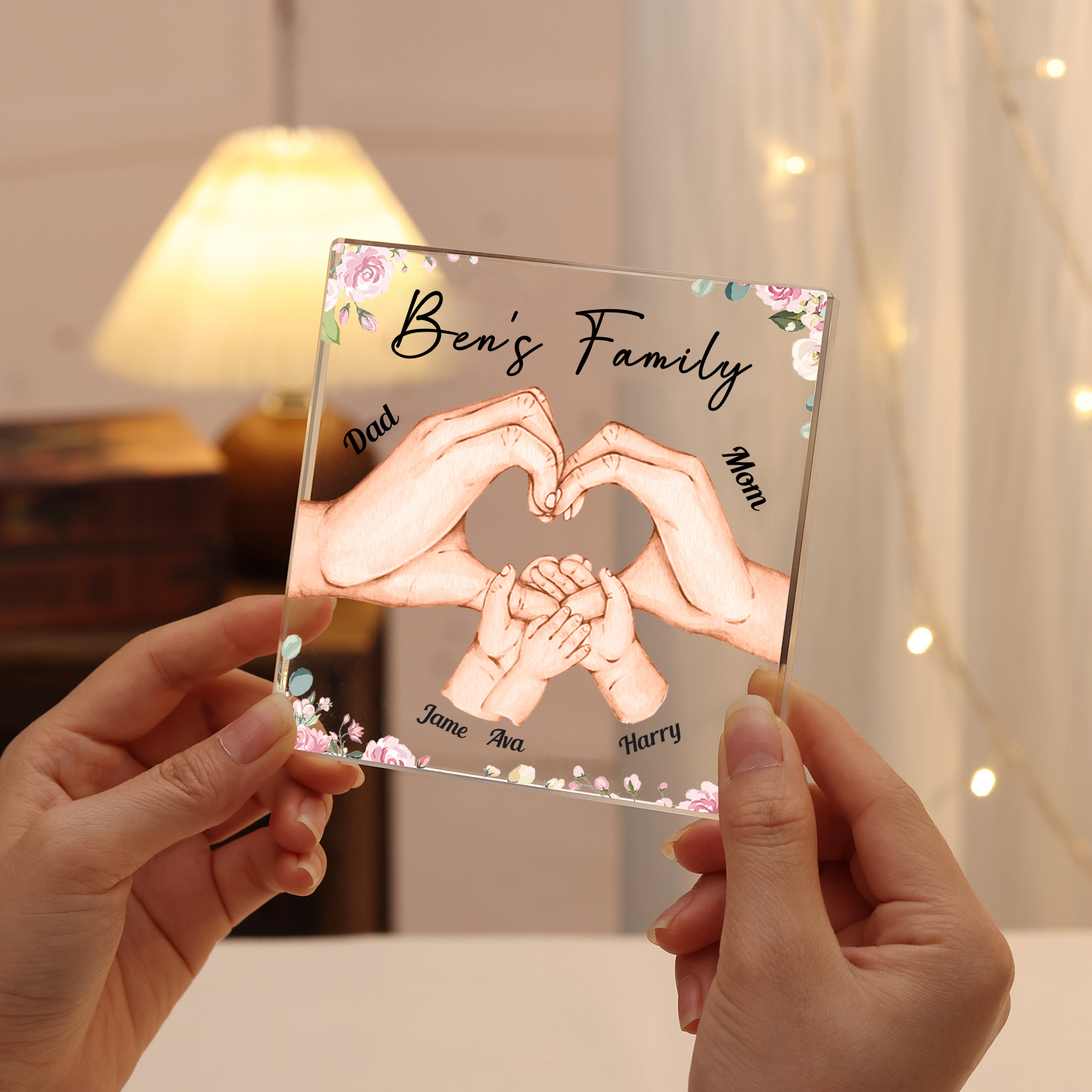 Personalised Family Hand Heart Acrylic Plaque - Custom 5 Names Christmas Gift for Her | Jessmade