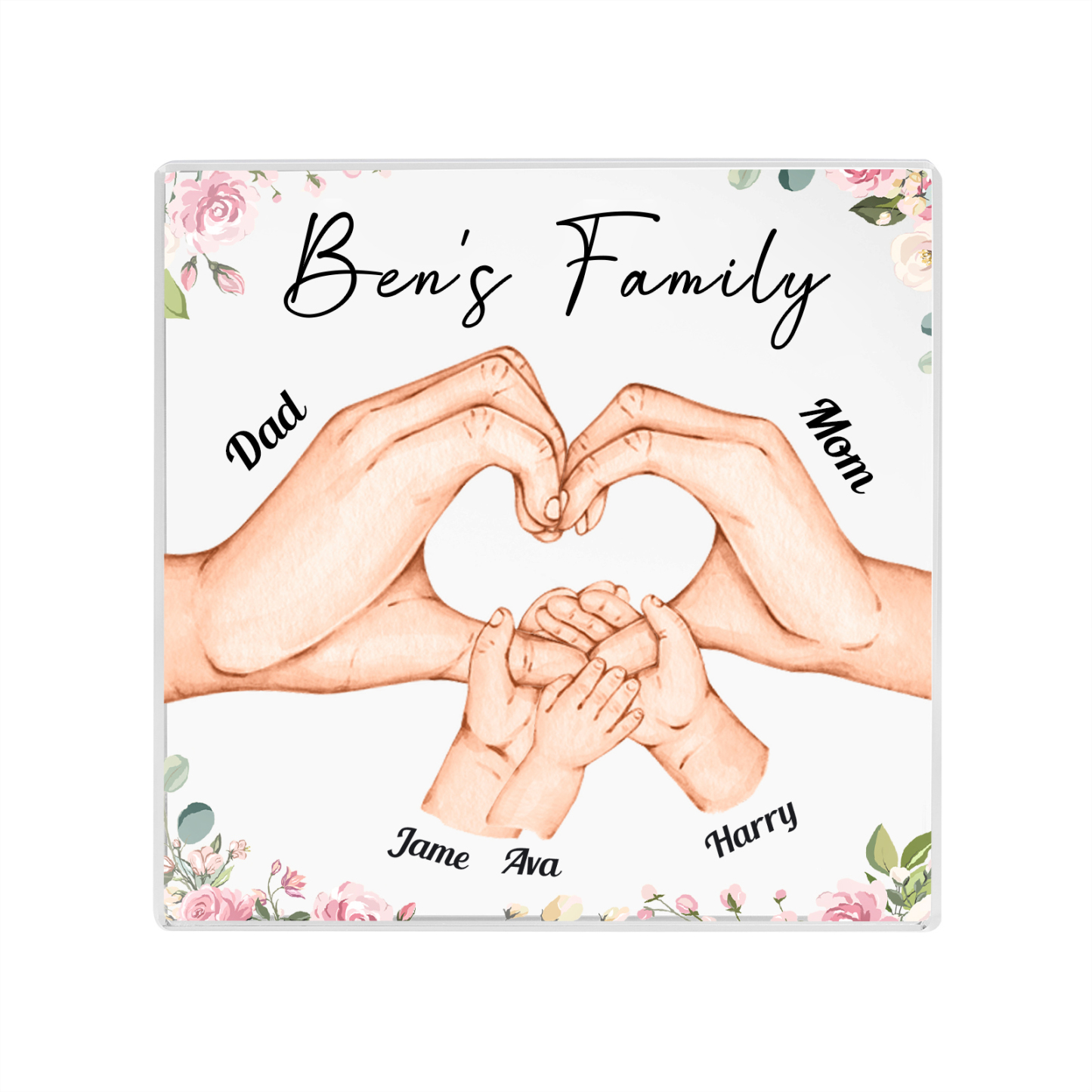 Personalised Family Hand Heart Acrylic Plaque - Custom 5 Names Christmas Gift for Her | Jessmade