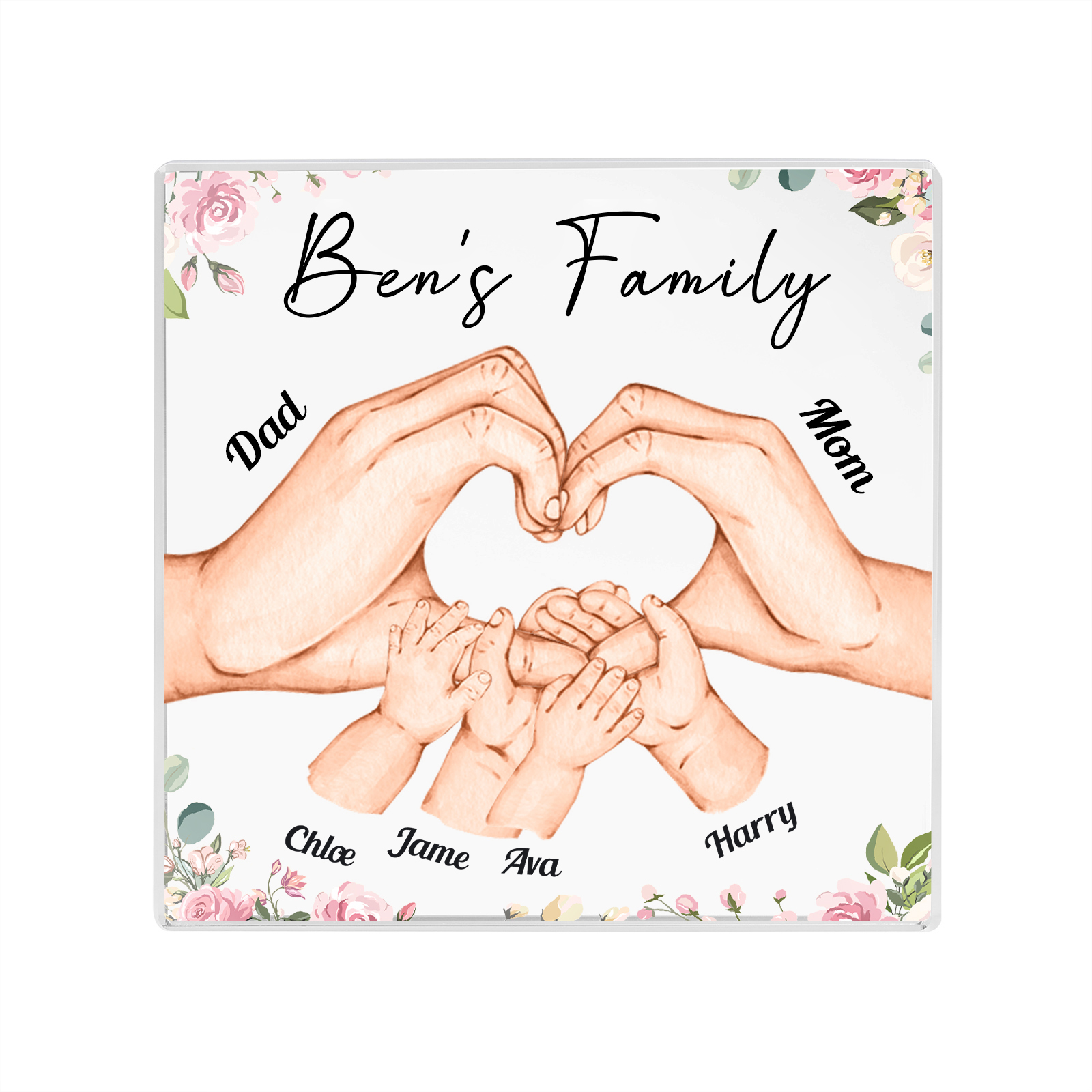 Personalised Family Hand Heart Acrylic Plaque - Custom 6 Names Christmas Gift for Her | Jessmade