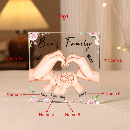 Personalised Family Hand Heart Acrylic Plaque - Custom 6 Names Christmas Gift for Her | Jessmade