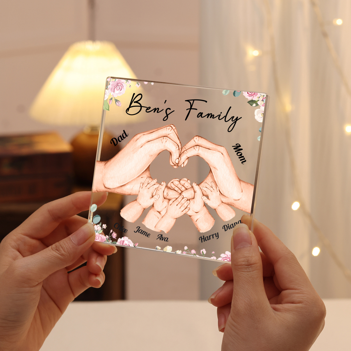 Personalised Family Hand Heart Acrylic Plaque - Custom 7 Names Christmas Gift for Her | Jessmade