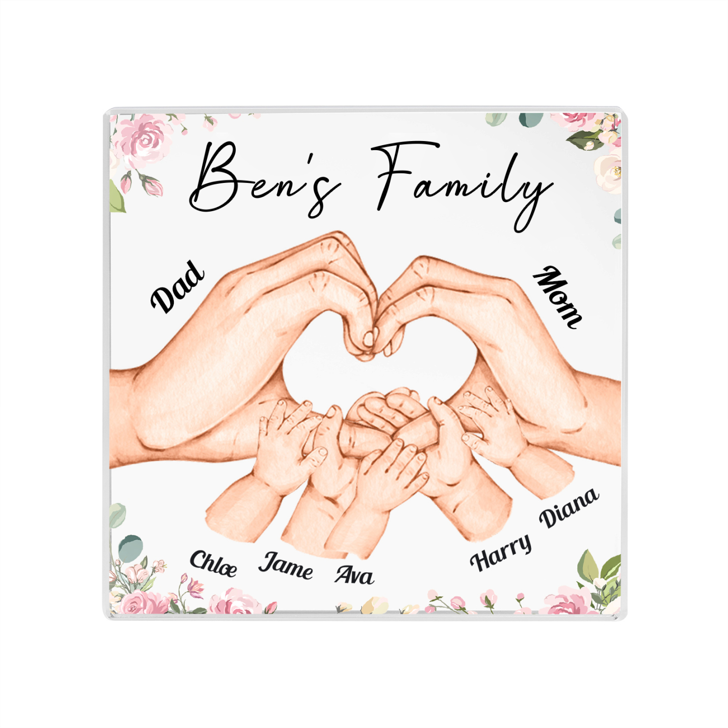 Personalised Family Hand Heart Acrylic Plaque - Custom 7 Names Christmas Gift for Her | Jessmade