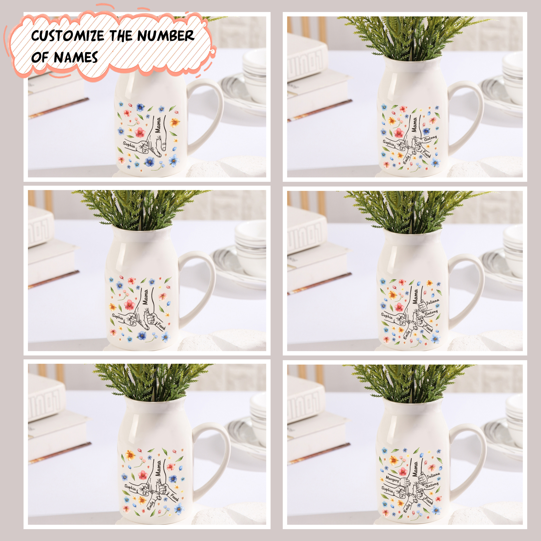 Personalised Ceramic Vase Custom 2-7 Names Moving Gift for Family/Friend | Jessemade