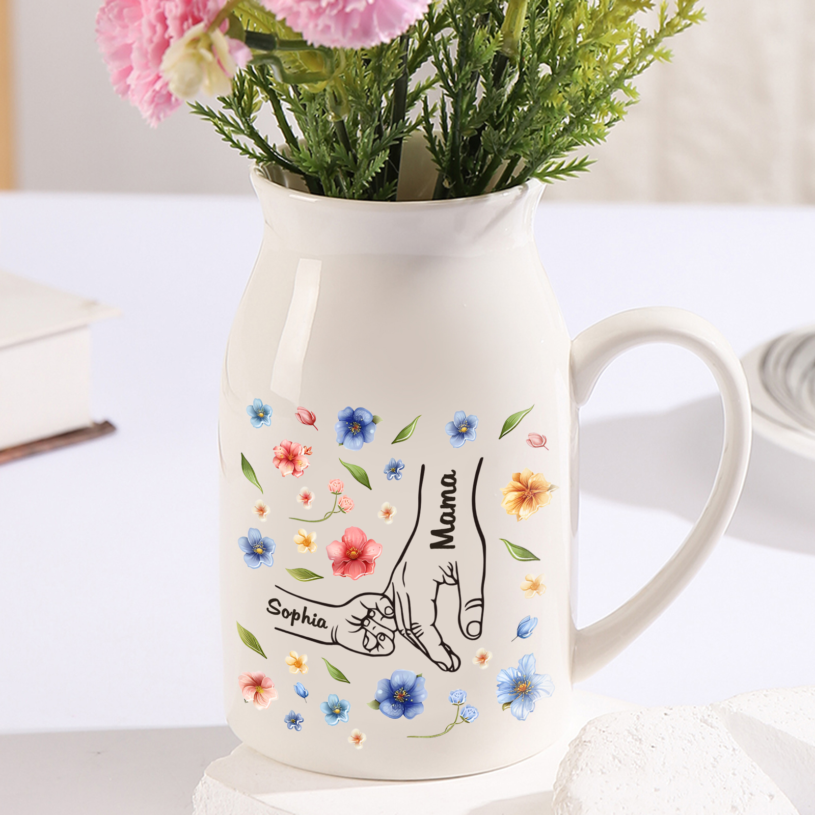 Personalised Ceramic Vase Custom 2-7 Names Moving Gift for Family/Frie