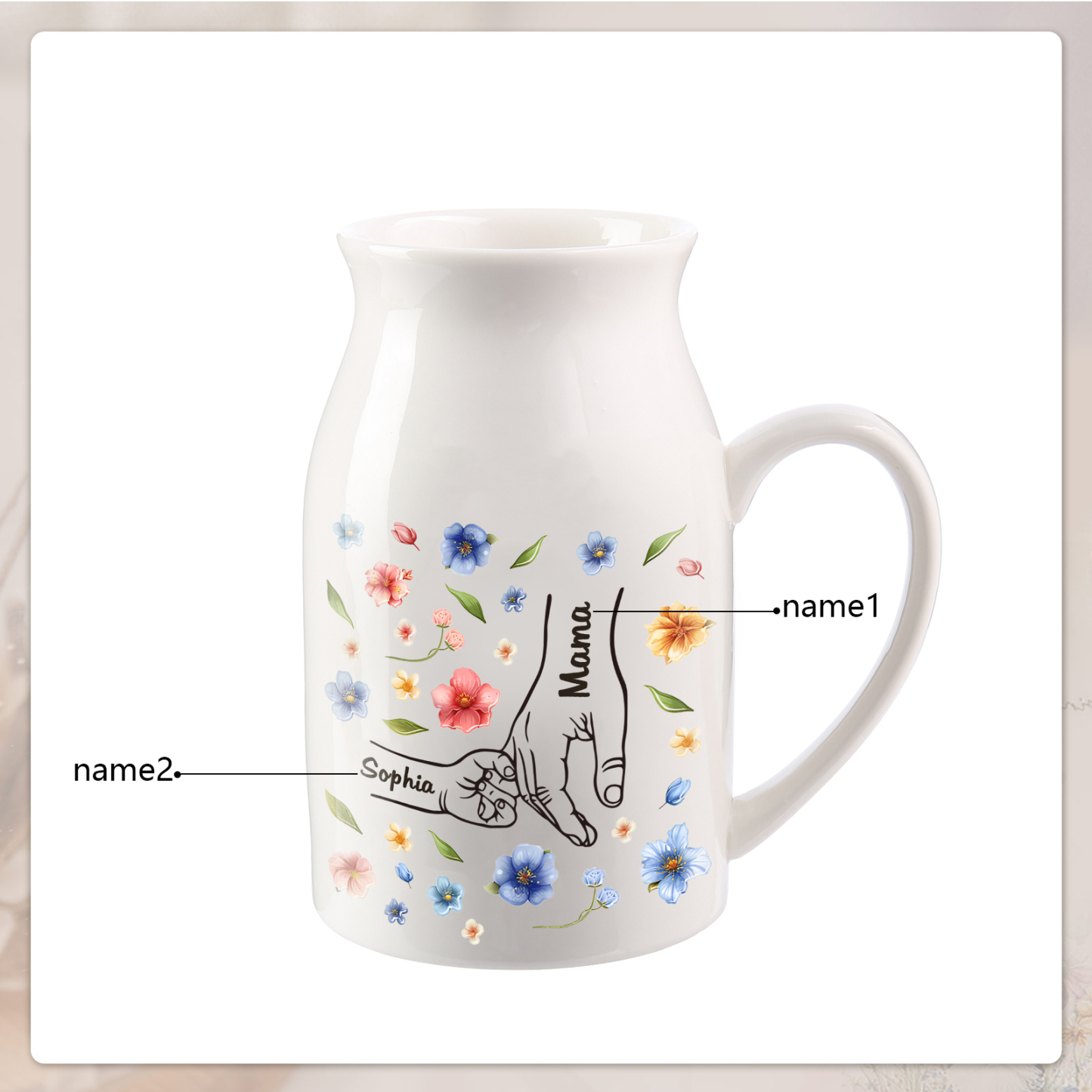 Personalised Ceramic Vase Custom 2-7 Names Moving Gift for Family/Friend | Jessemade