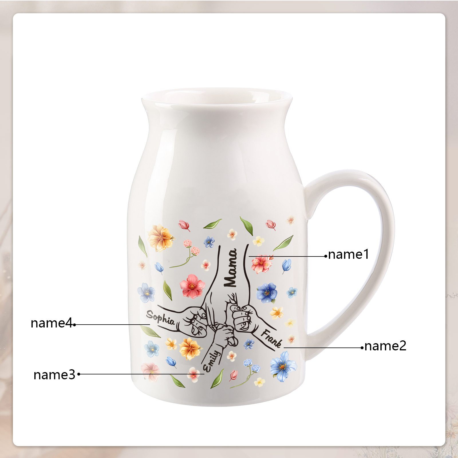 Personalised Ceramic Vase Custom 2-7 Names Moving Gift for Family/Friend | Jessemade