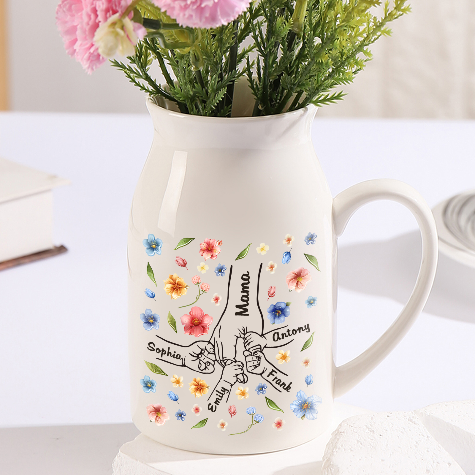 Personalised Ceramic Vase Custom 2-7 Names Moving Gift for Family/Friend | Jessemade