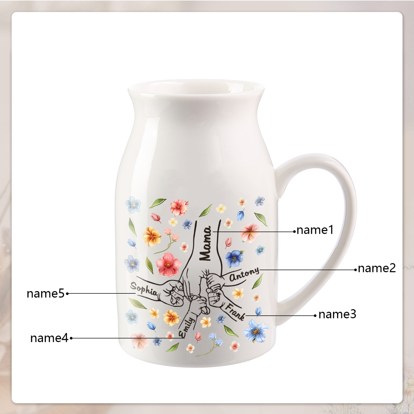 Personalised Ceramic Vase Custom 2-7 Names Moving Gift for Family/Friend | Jessemade