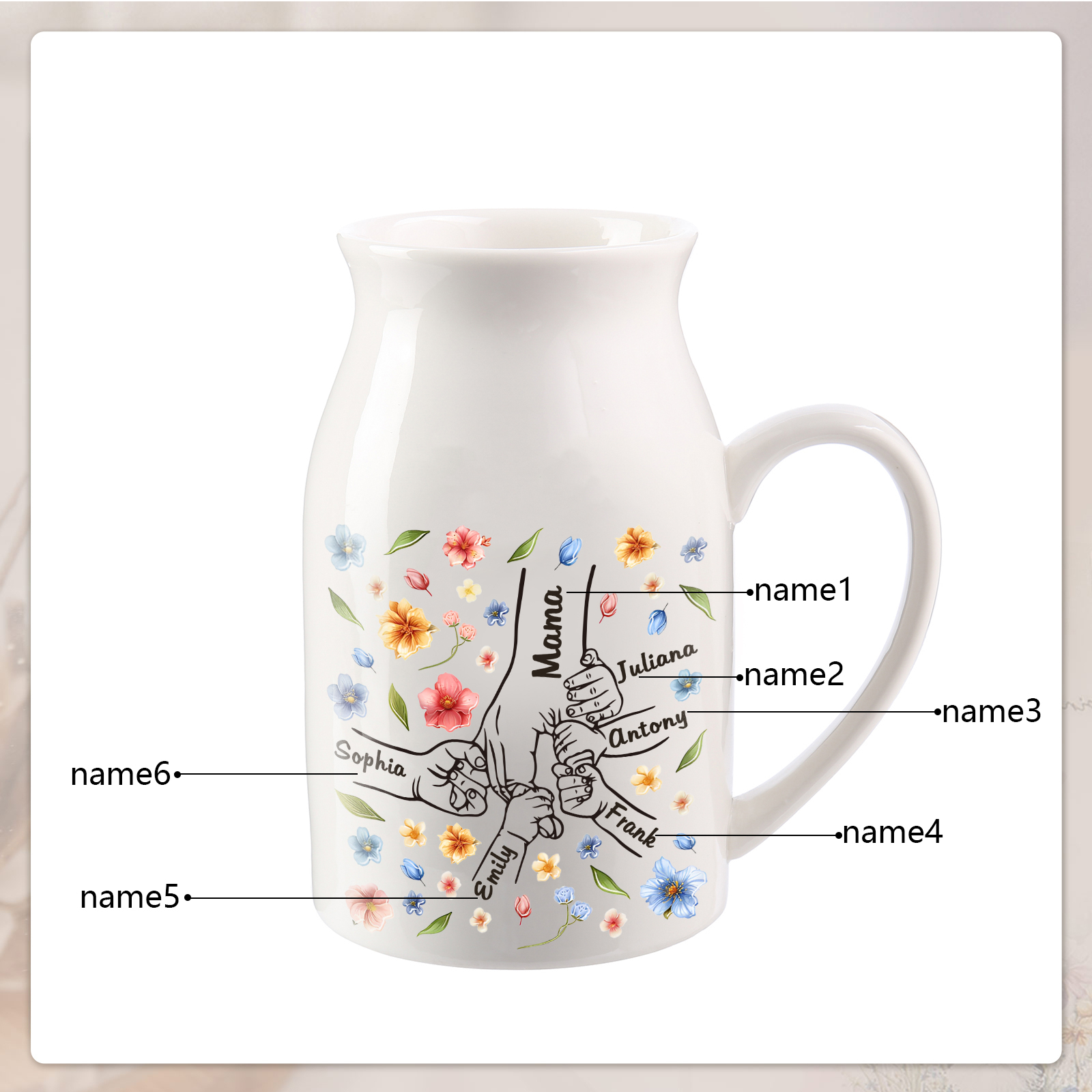 Personalised Ceramic Vase Custom 2-7 Names Moving Gift for Family/Friend | Jessemade