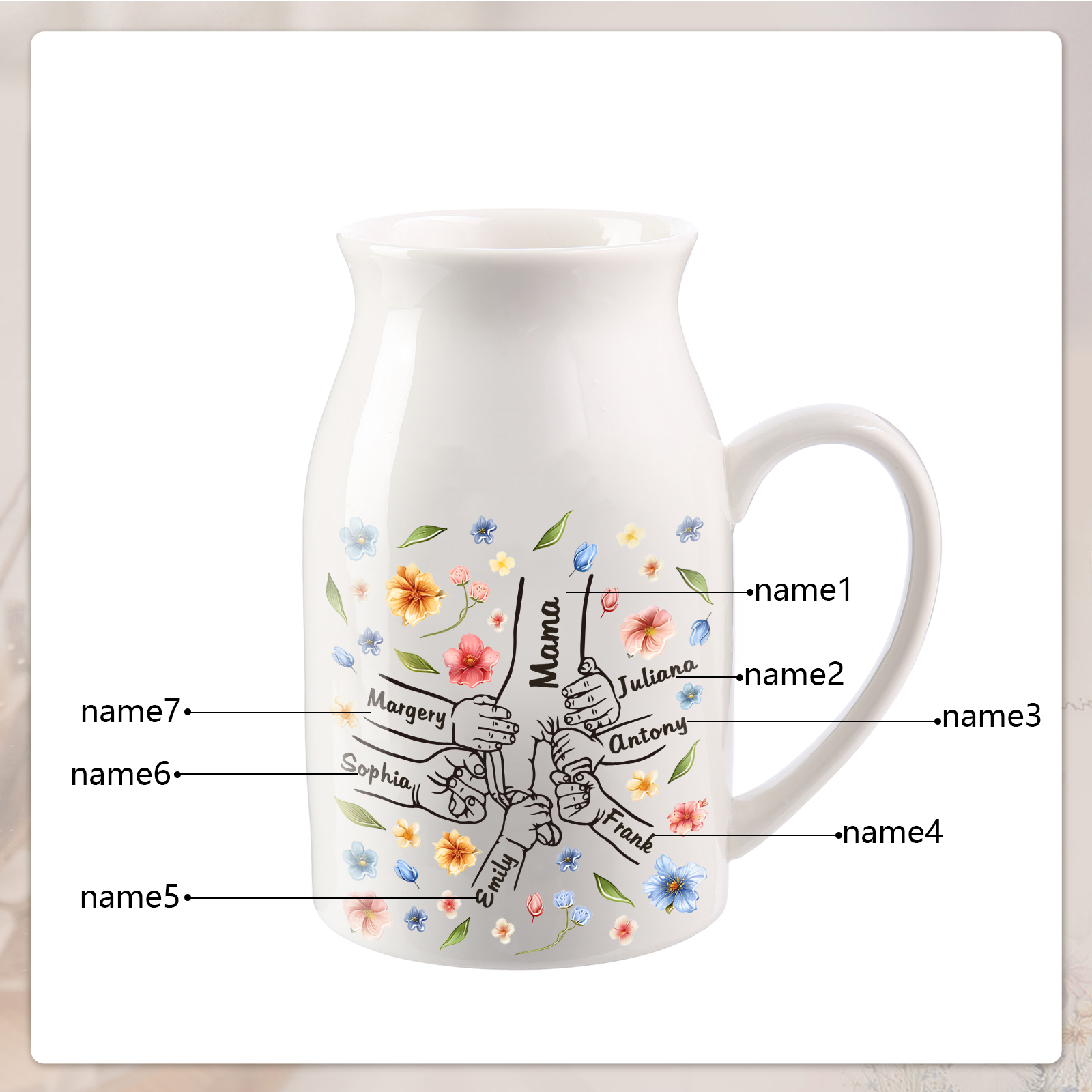 Personalised Ceramic Vase Custom 2-7 Names Moving Gift for Family/Friend | Jessemade