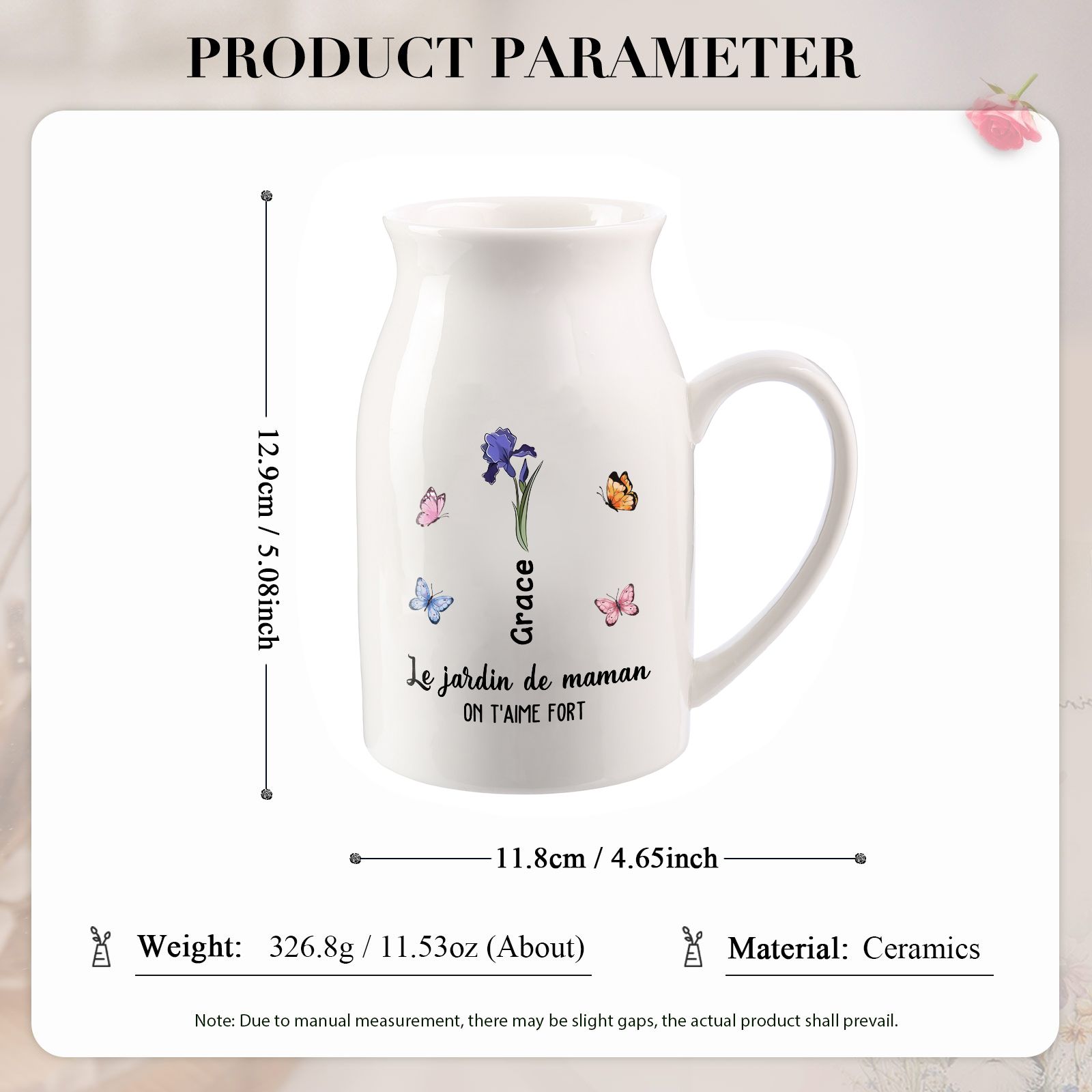 Personalised Round-Top Ceramic Vase with 2-6 Names, Birth Flowers & Butterfly Design – Unique Mother's Day Gifts for Her | Jessemade