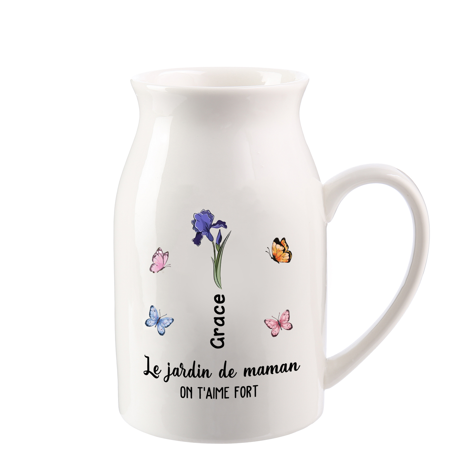 Personalised Round-Top Ceramic Vase with 2-6 Names, Birth Flowers & Butterfly Design – Unique Mother's Day Gifts for Her | Jessemade
